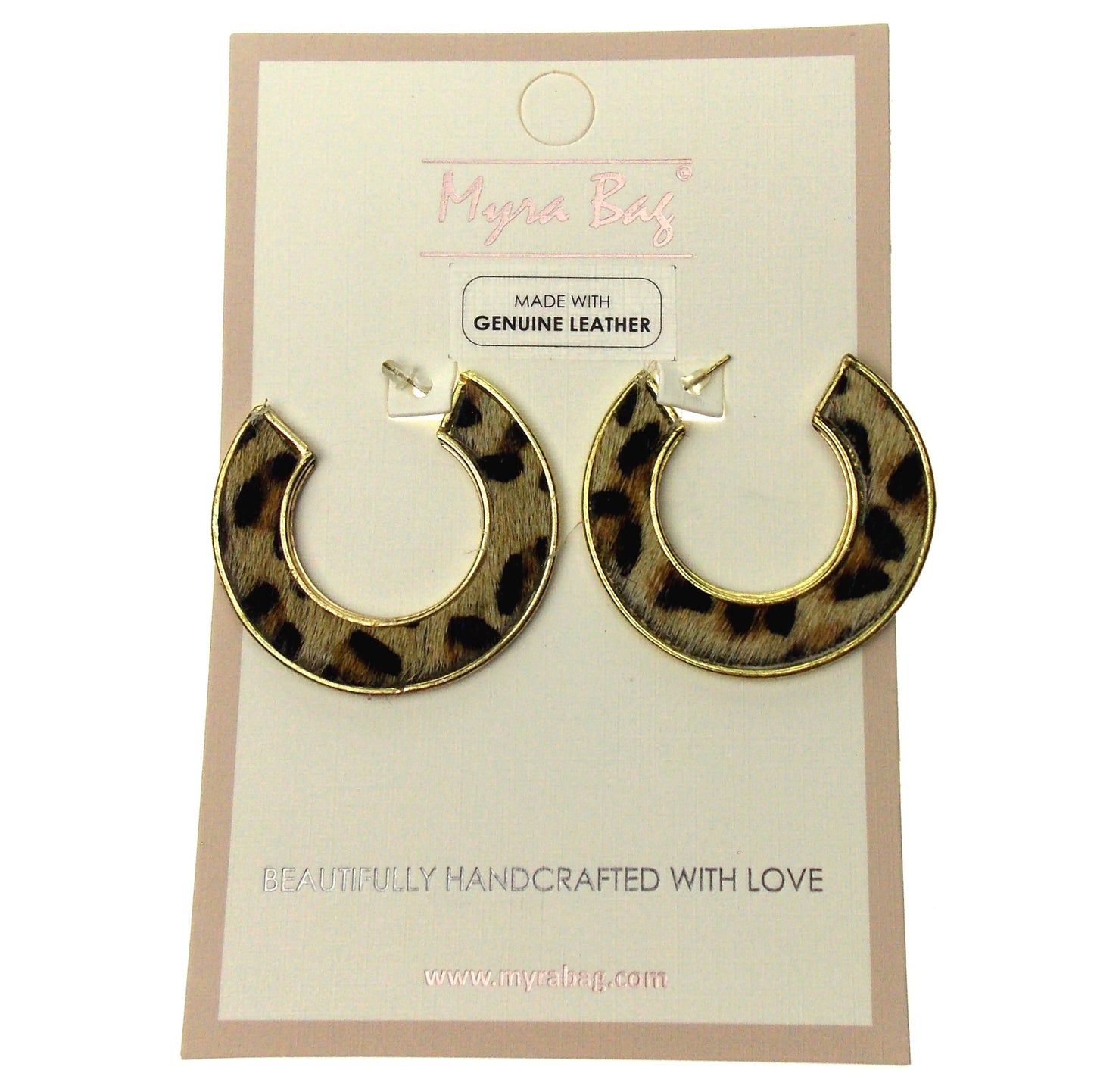 Myra Bag Animal Print Black Brown Hoop Earrings Genuine Leather Handcrafted Boho