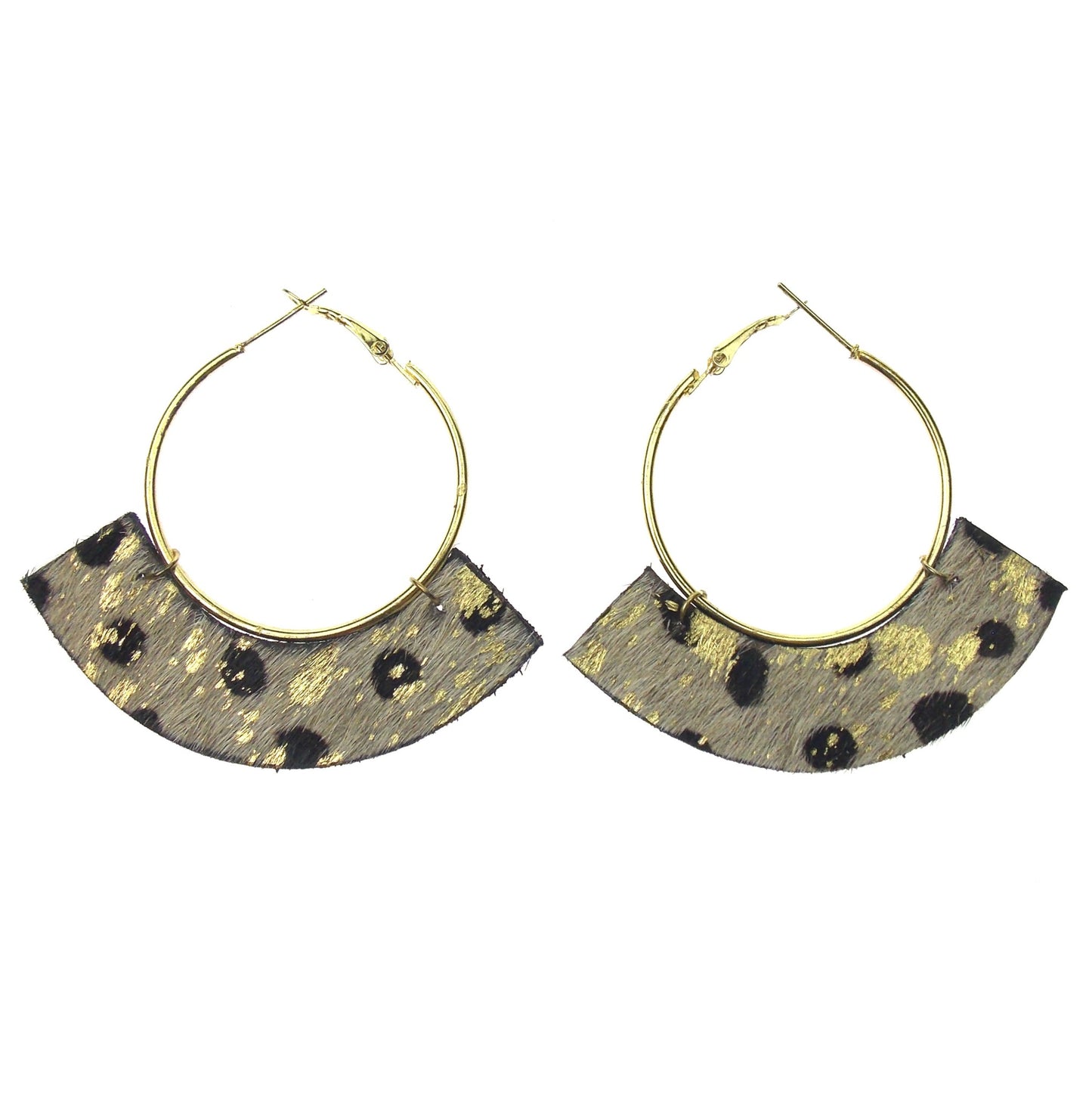 Myra Bag Golden Confetti Hoop Earrings Genuine Leather Handcrafted Boho Dangle
