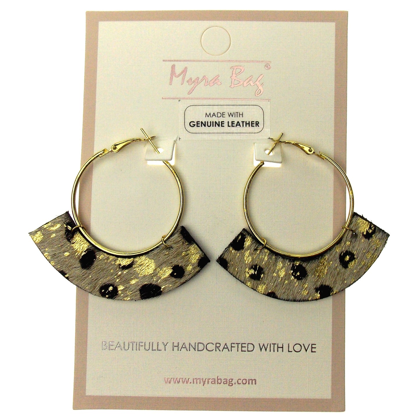 Myra Bag Golden Confetti Hoop Earrings Genuine Leather Handcrafted Boho Dangle