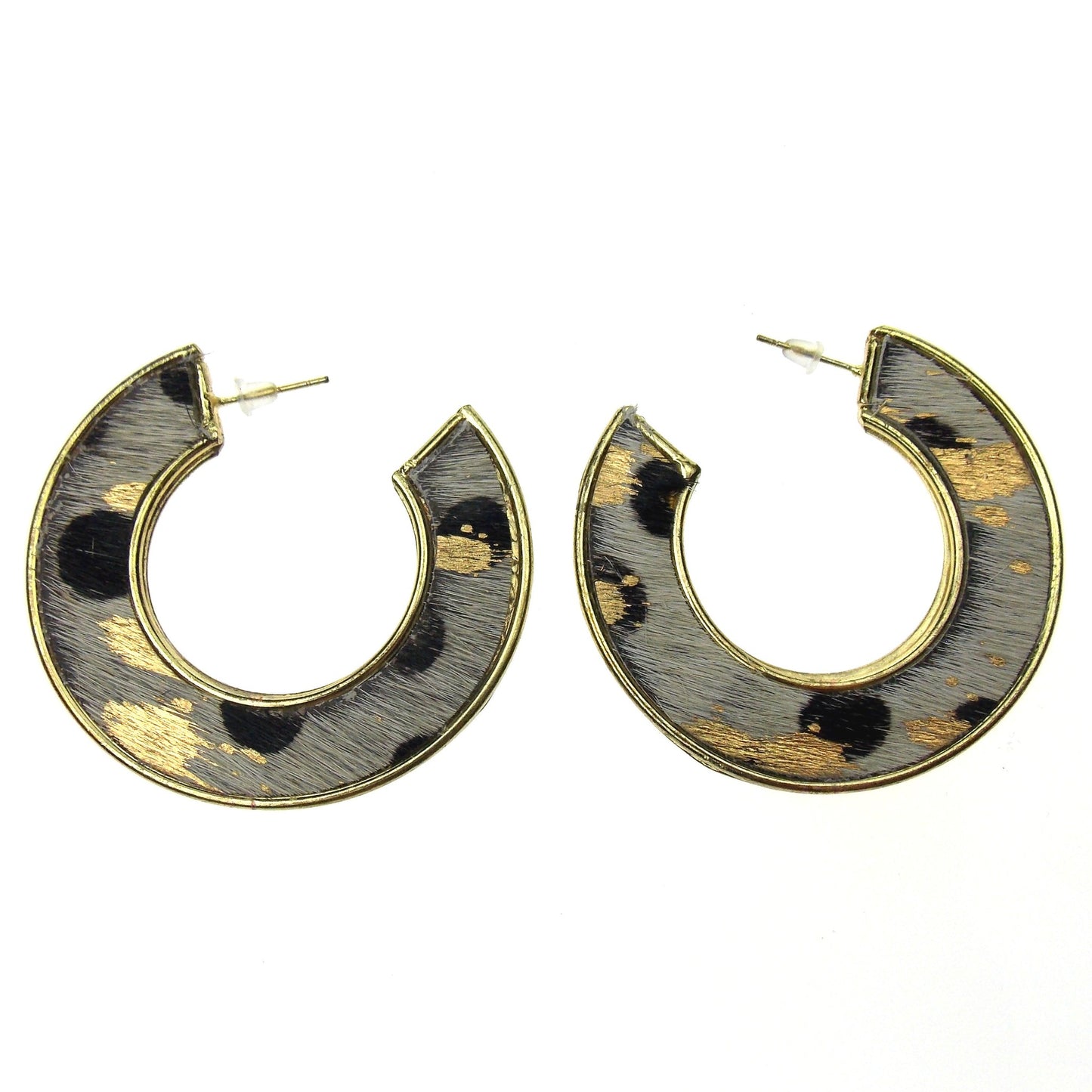 Myra Bag Animal Print White Gold Hoop Earrings Genuine Leather Handcrafted Boho