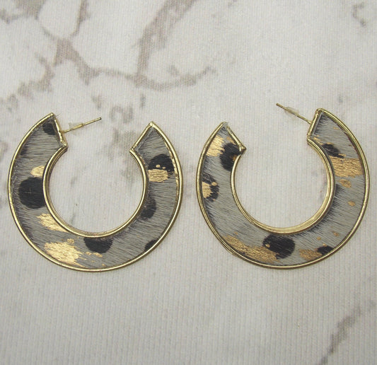 Myra Bag Animal Print White Gold Hoop Earrings Genuine Leather Handcrafted Boho