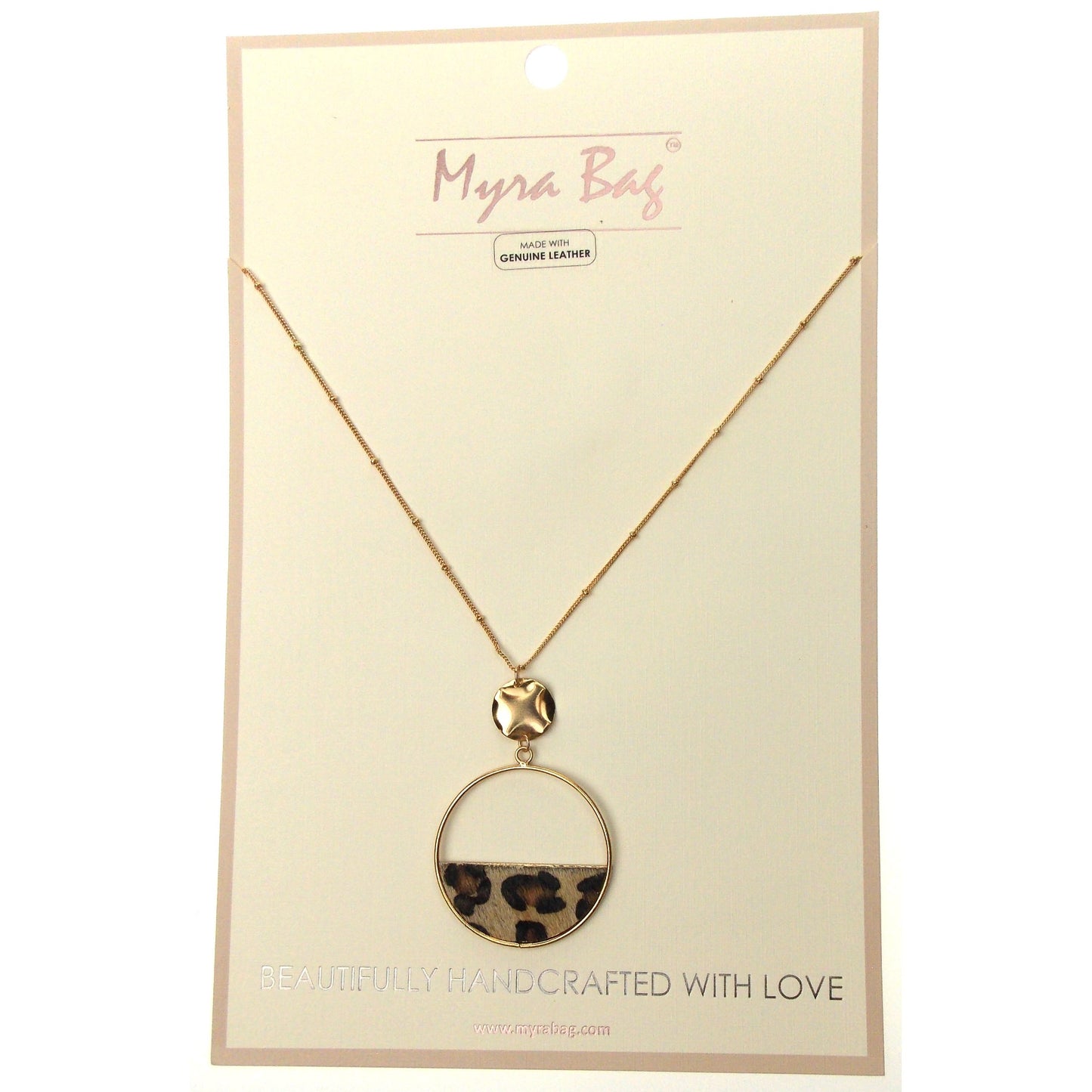 Myra Bag Animal Print Partial Matte Necklace Genuine Leather Handcrafted Pendant
