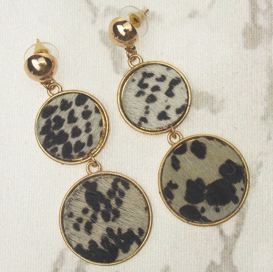 Myra Bag White Black Print Dangling Earrings Genuine Leather Handcrafted Boho