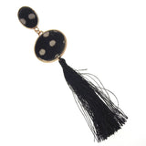 Myra Bag Black Frill Dangling Earrings Genuine Leather Handcrafted Boho Hook
