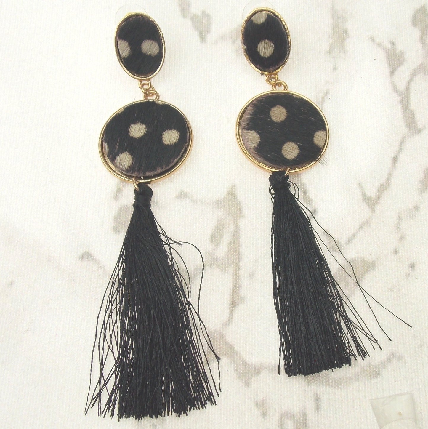 Myra Bag Black Frill Dangling Earrings Genuine Leather Handcrafted Boho Hook