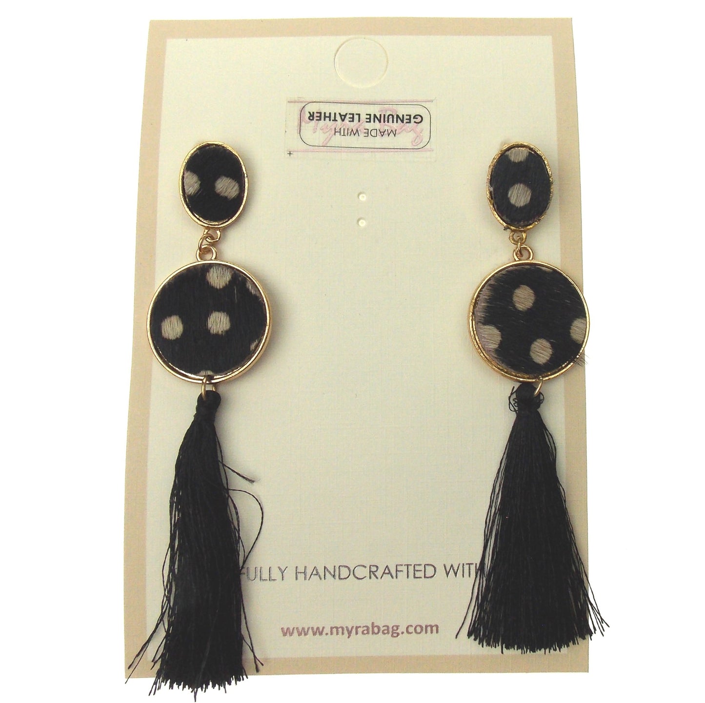 Myra Bag Black Frill Dangling Earrings Genuine Leather Handcrafted Boho Hook