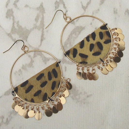 Myra Bag Animal Print Dangling Earrings Genuine Leather Handcrafted Boho Hooks