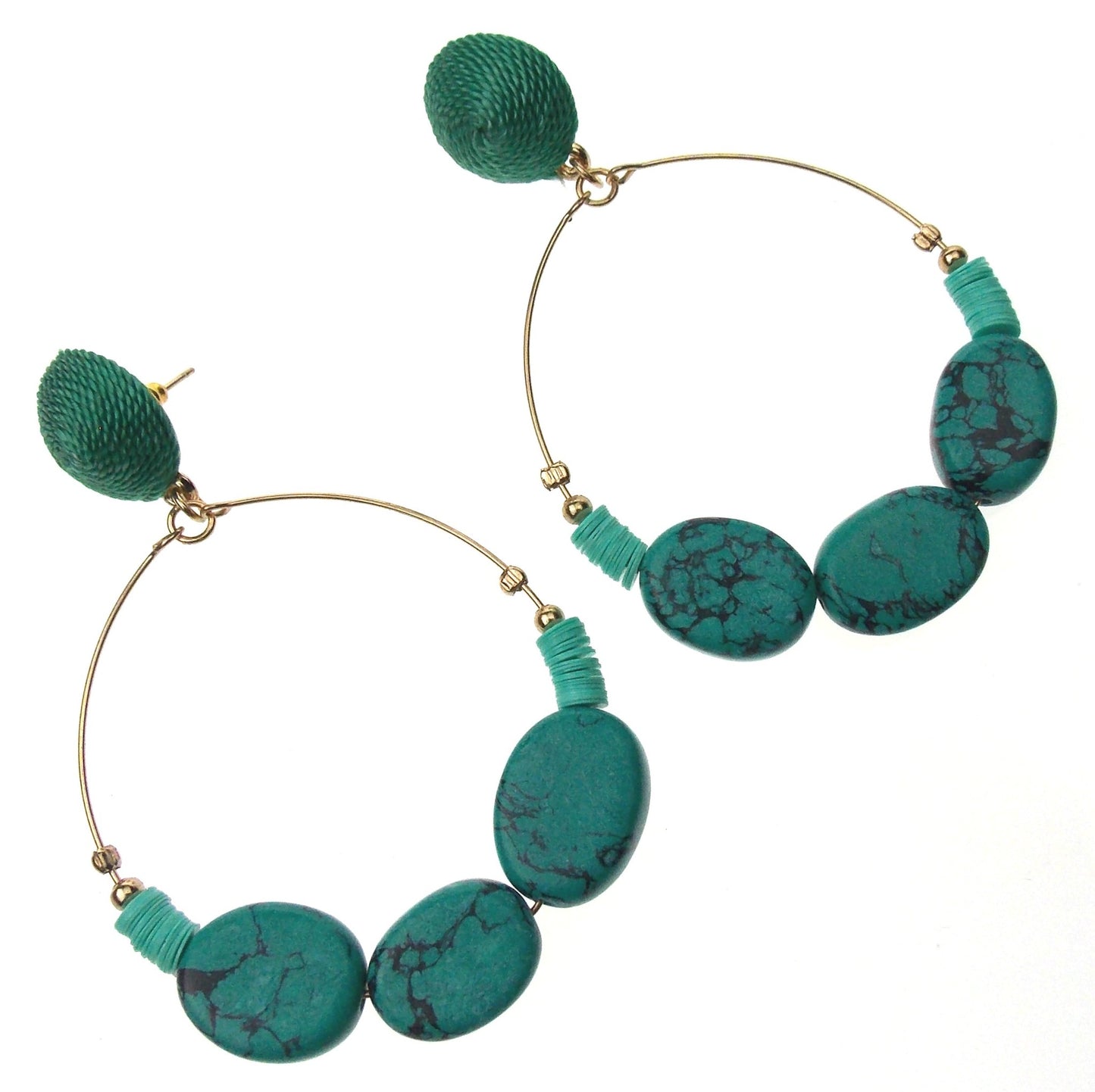 Myra Bag Azure Shell Turquoise Hoop Earrings Dangling Handcrafted Boho Xmas Gift