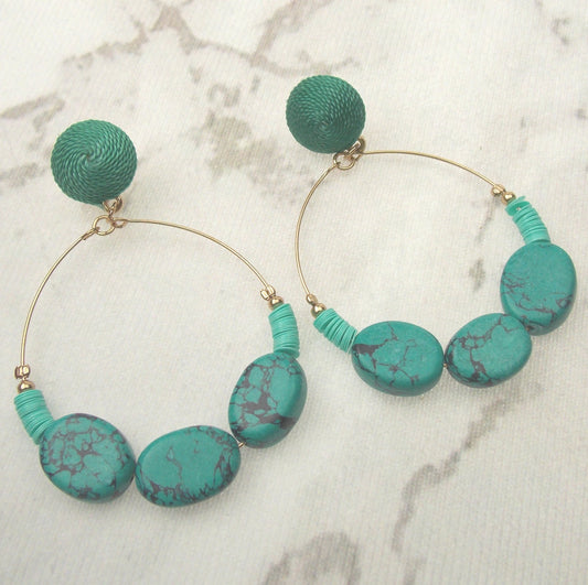 Myra Bag Azure Shell Turquoise Hoop Earrings Dangling Handcrafted Boho Xmas Gift