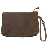 Myra Bag Aqua Wristlet Leather Handbag Turquoise Brown Eco Friendly Up Cycled