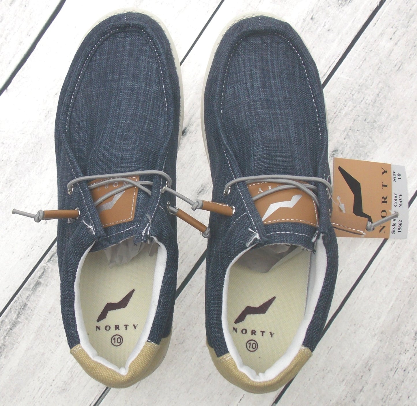 NORTY Mens Lightweight Loafer Slip On Lace Up No Tie Casual Boat Shoe Navy Blue