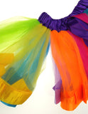 Rainbow Tutu Skirt Ribbon Girls Medium Tulle Mesh Ballet Dance Halloween Costume