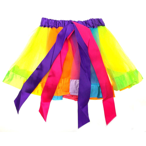 Rainbow Tutu Skirt Ribbon Girls Medium Tulle Mesh Ballet Dance Halloween Costume