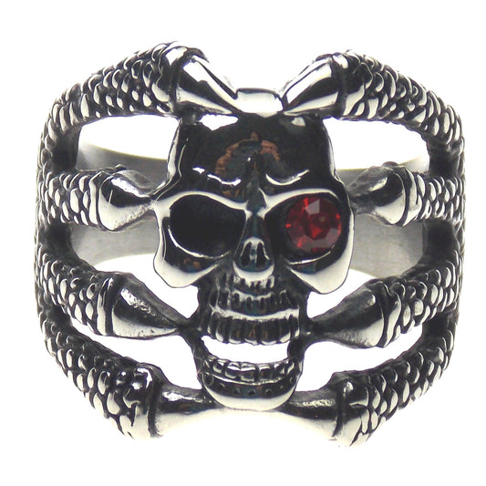Skull Ring Stainless Steel Punk Biker One Red Eye Claws Gothic Teeth Xmas Gift