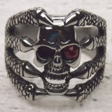 Skull Ring Stainless Steel Punk Biker One Red Eye Claws Gothic Teeth Xmas Gift