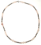 Rose Quartz Beads Silver Necklace Handmade Pink 26" Jewelry Gift Heavy Handcraft