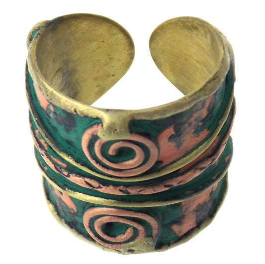 Anju Copper Brass Patina Ring Spiral Design Handcrafted Adjustable Xmas Gift