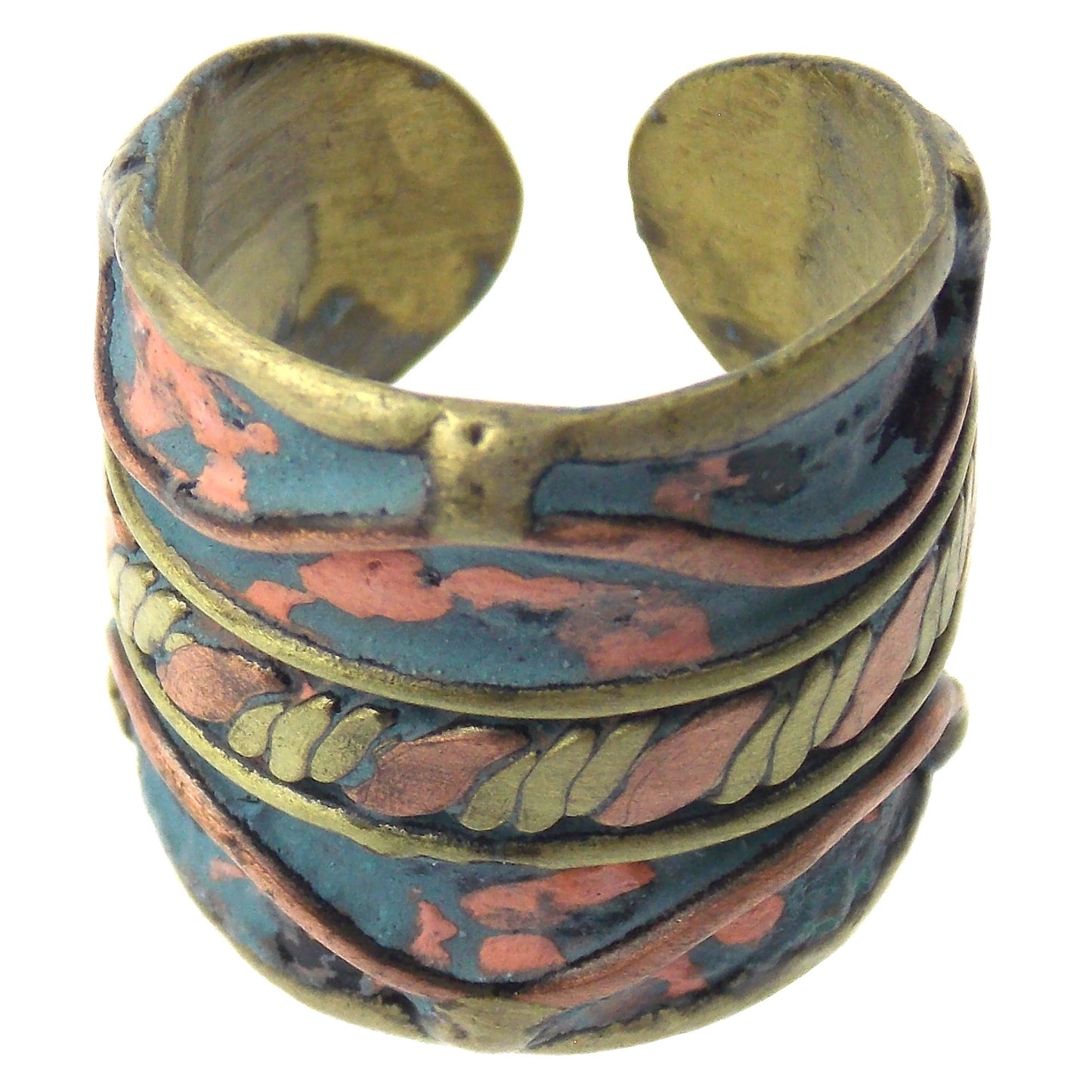 Anju Copper Brass Patina Collection Ring Parallel Design Handcrafted Adjustable