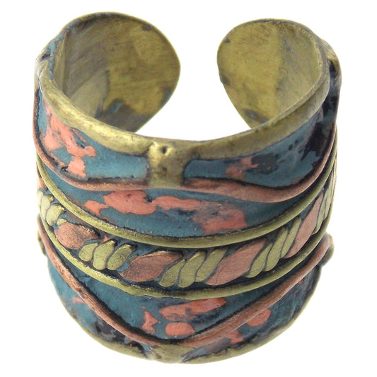Anju Copper Brass Patina Collection Ring Parallel Design Handcrafted Adjustable
