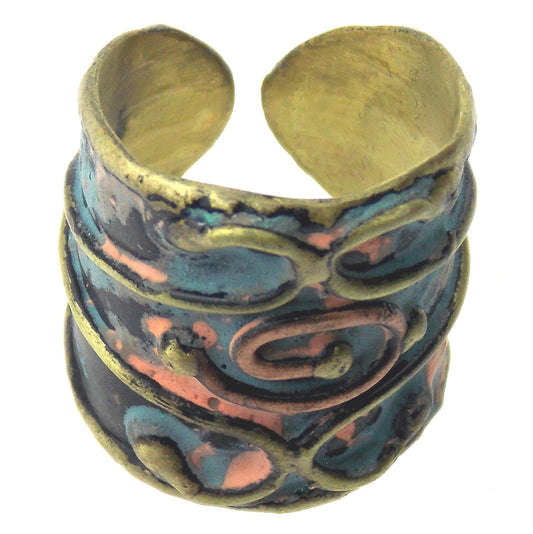 Anju Copper Brass Patina Collection Ring 5 Spiral Design Handcrafted Adjustable