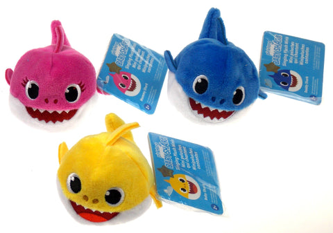 Pink Fong Mini Shark Family Daddy Mommy Baby Plush Blue Yellow Set 3 No Sound