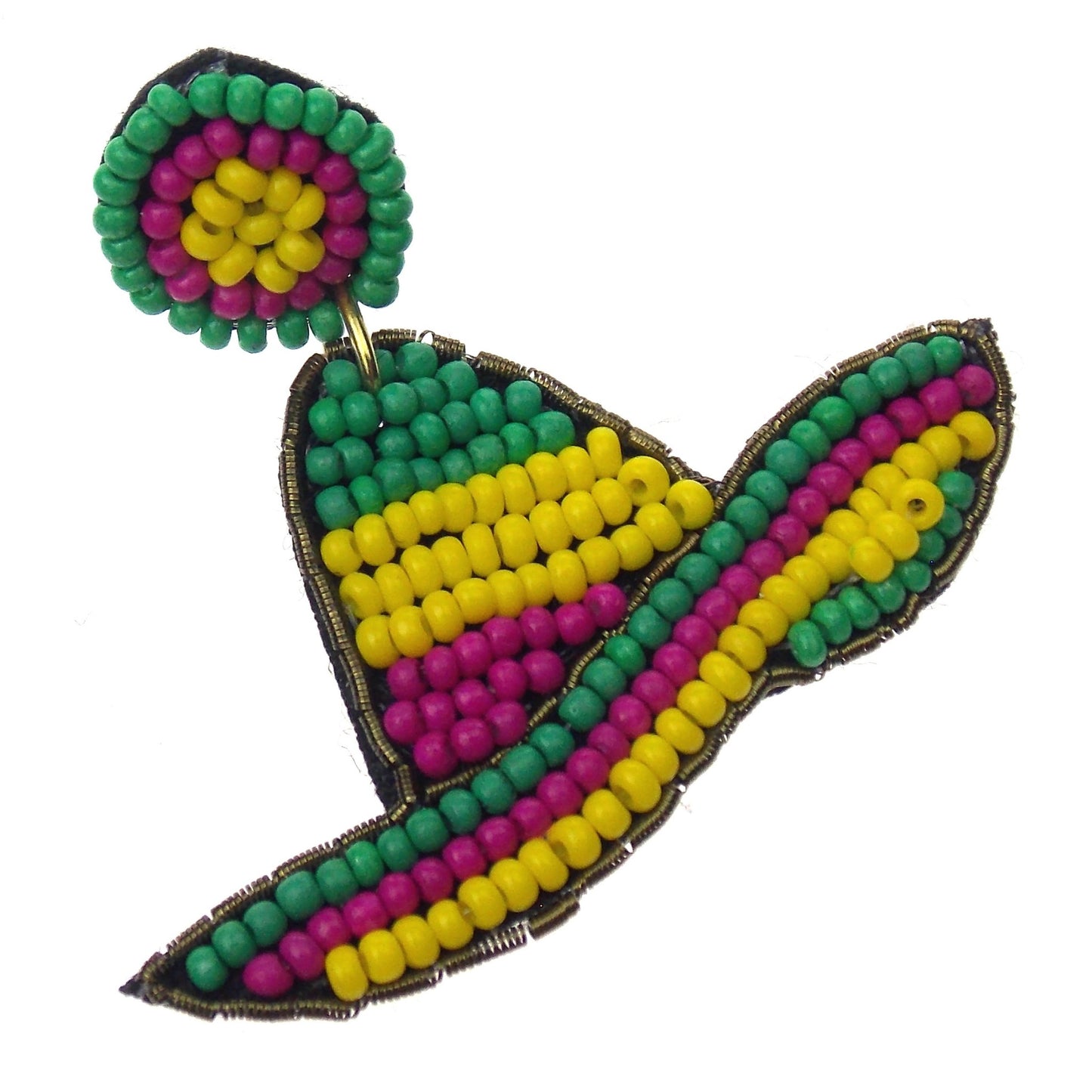 Viola Seed Beads Sombrero Hat Earrings Mexican Handcrafted Bling Boho Dangle