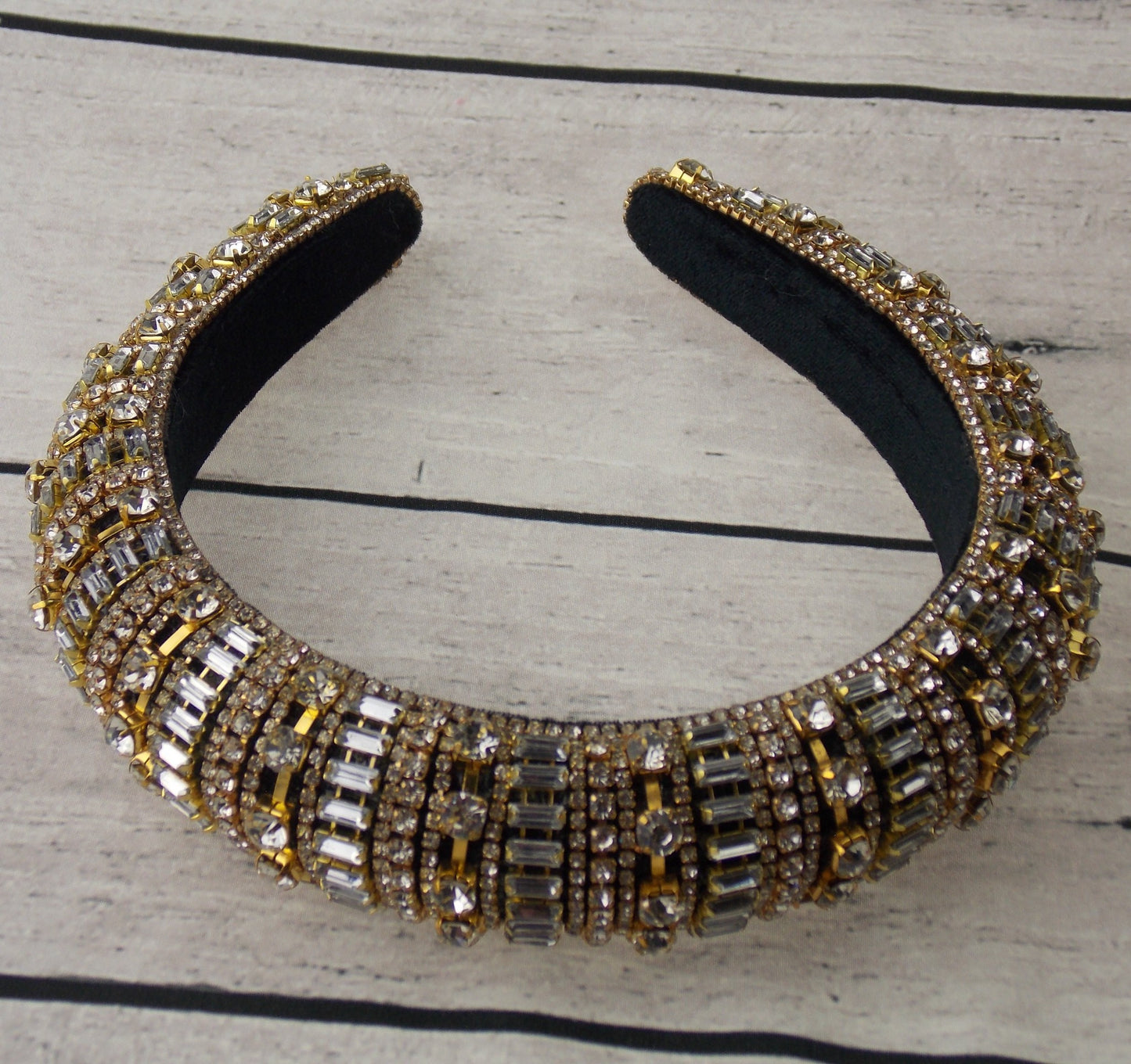 Natalie Mills Gold Padded Headband Bling Gems Rhinestones Fashion Handmade Gift