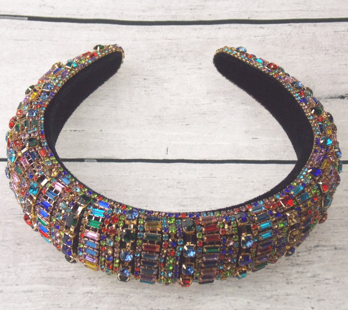 Natalie Mills Multi Colored Padded Headband Bling Gems Rhinestones Handmade Gift