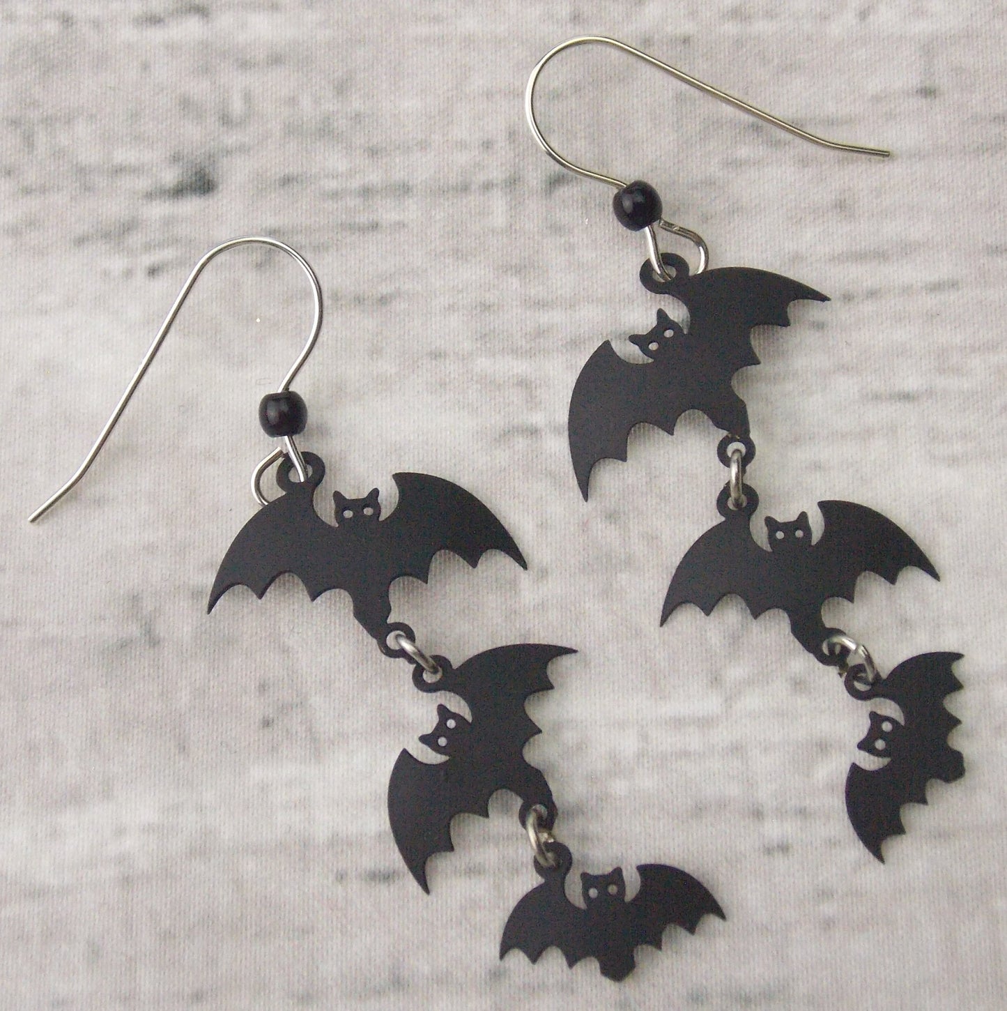 Sienna Sky Black Bat Earrings 3D Hypoallergenic Sterling Silver Dangle Day Dead