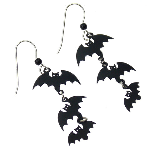 Sienna Sky Black Bat Earrings 3D Hypoallergenic Sterling Silver Dangle Day Dead