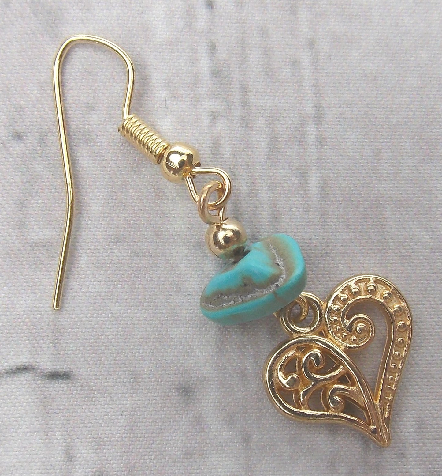 Handcrafted Turquoise Stone Heart Earrings Spirit Nature Native Dangle Xmas Gift