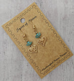 Handcrafted Turquoise Stone Heart Earrings Spirit Nature Native Dangle Xmas Gift