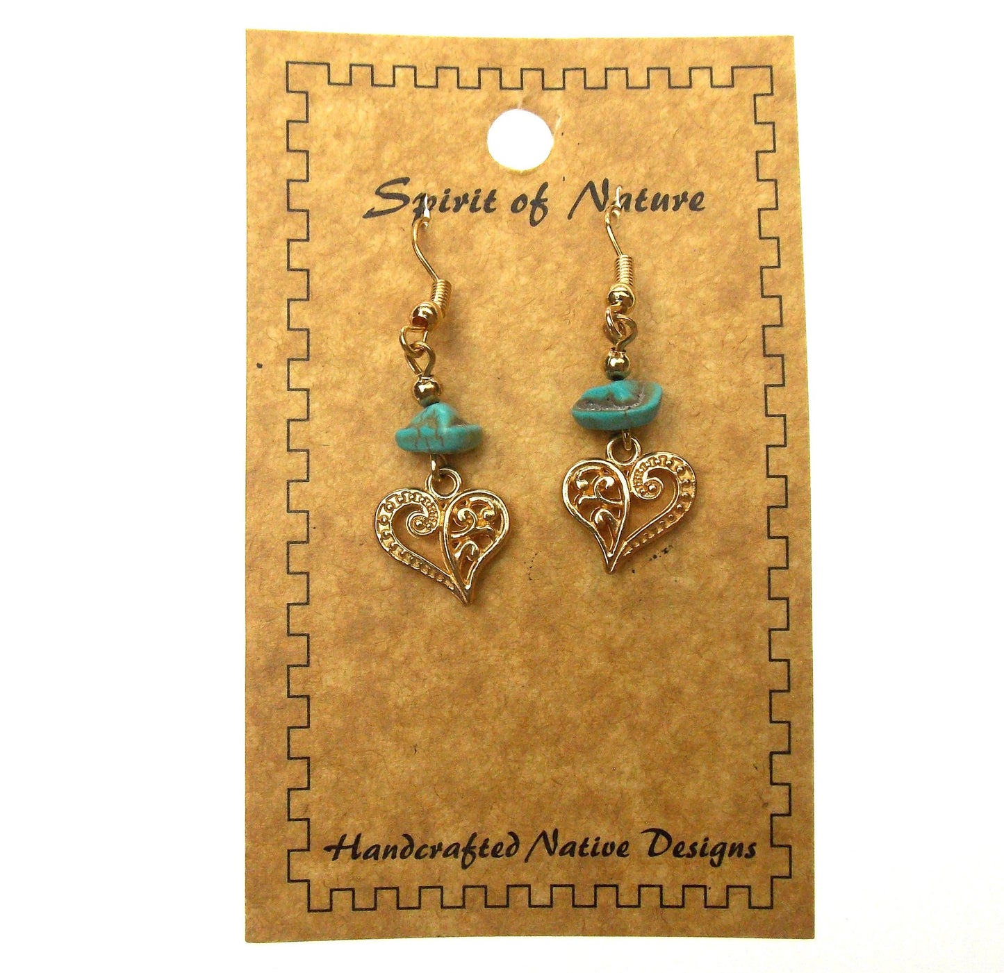 Handcrafted Turquoise Stone Heart Earrings Spirit Nature Native Dangle Xmas Gift