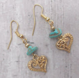 Handcrafted Turquoise Stone Heart Earrings Spirit Nature Native Dangle Xmas Gift