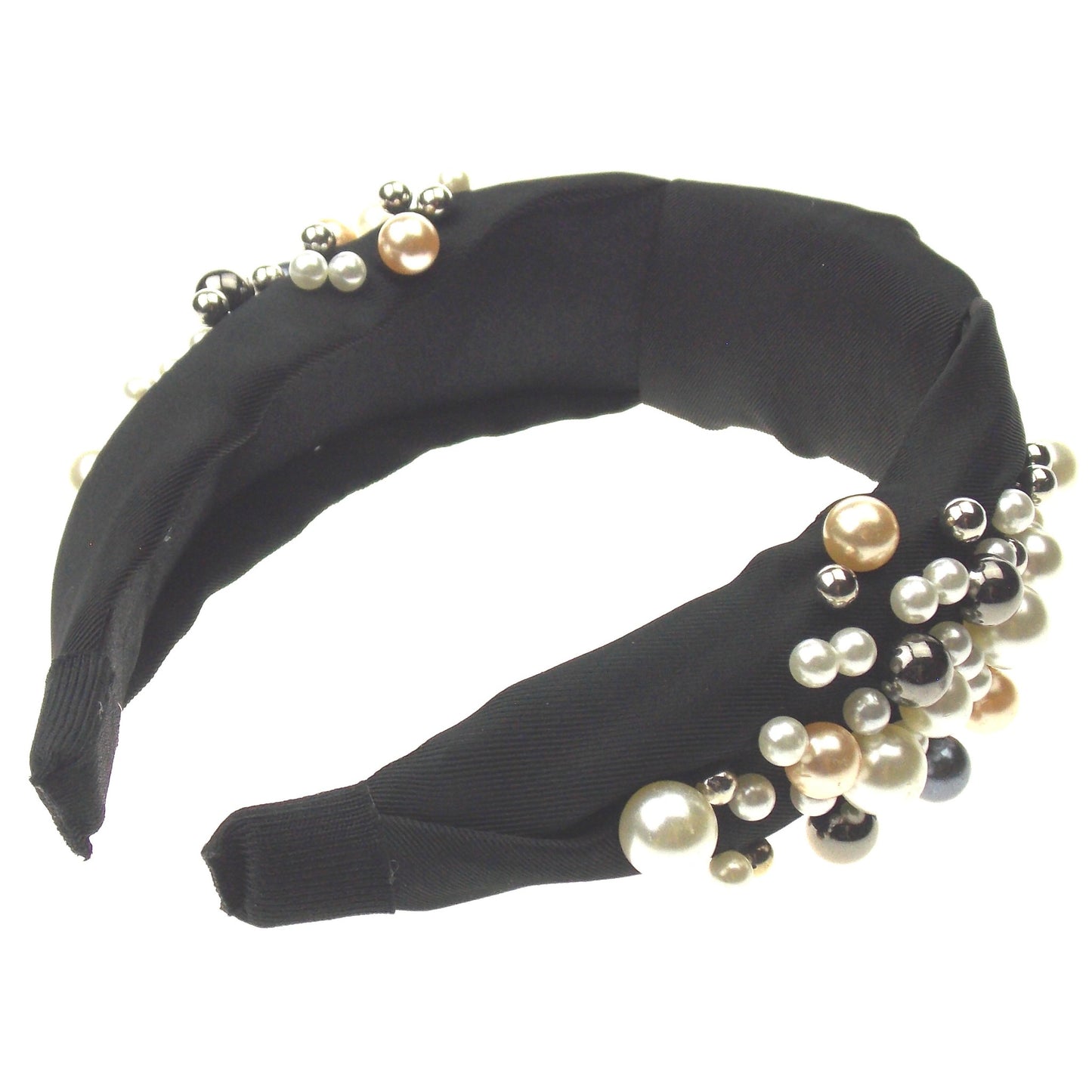 Natalie Mills Willow Black Pearl Headband Bling Gems Handmade Twist Knotted