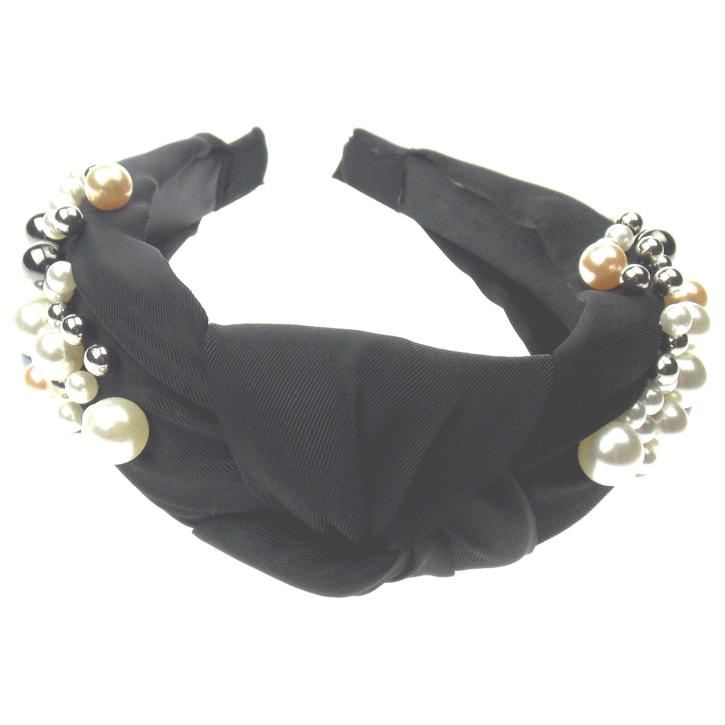 Natalie Mills Willow Black Pearl Headband Bling Gems Handmade Twist Knotted