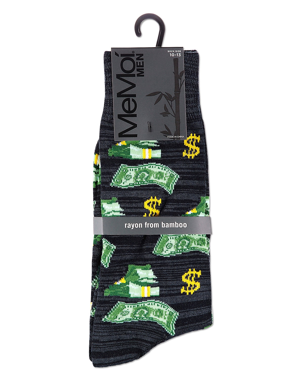 MeMoi Money Bags Cash Print Bamboo Blend Men's Crew Socks - Mens - Male, 10-13, Navy Blazer