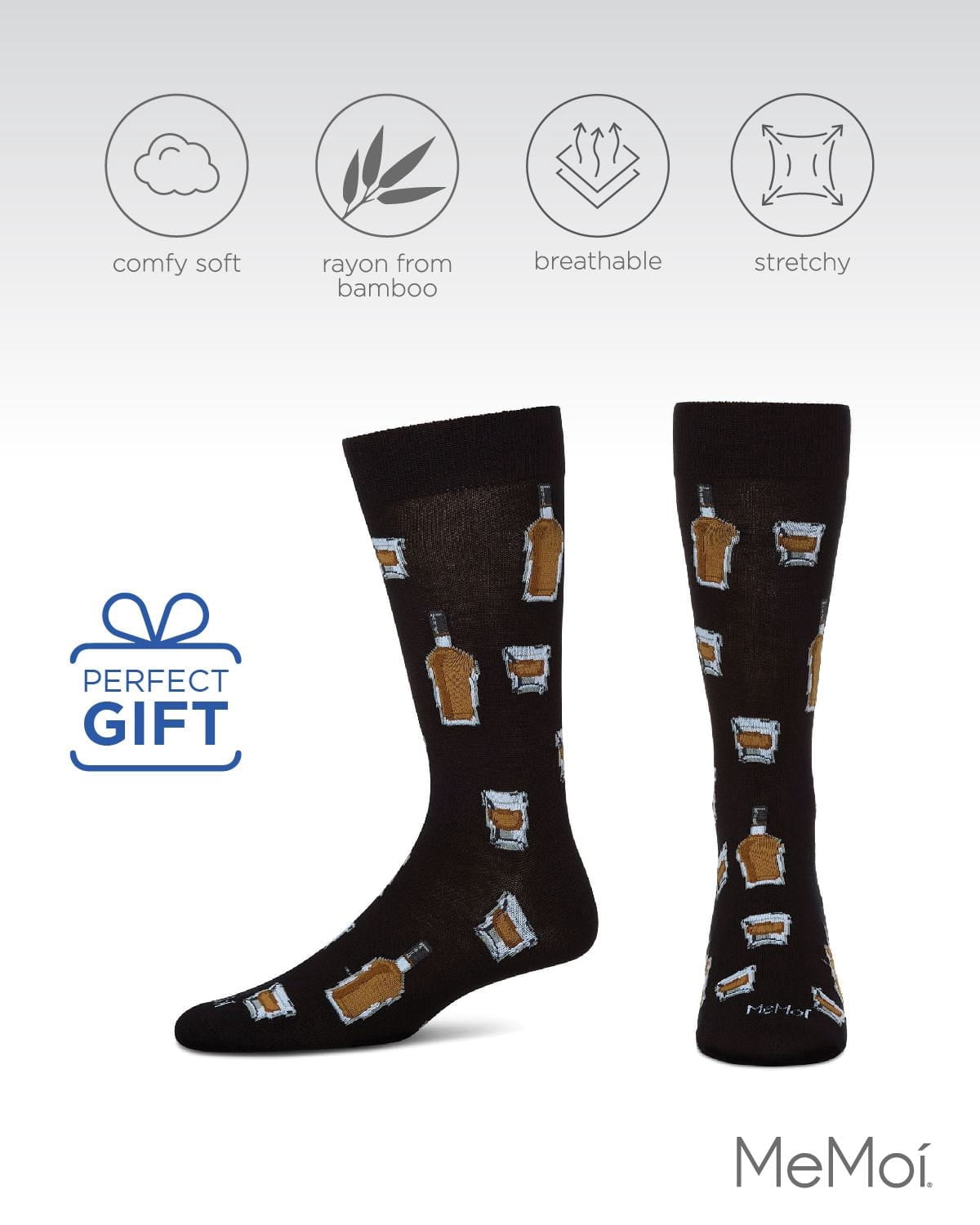 MeMoi Whiskey Bar Conversational Bamboo Blend Men's Socks - Mens - Male, 10-13, Black