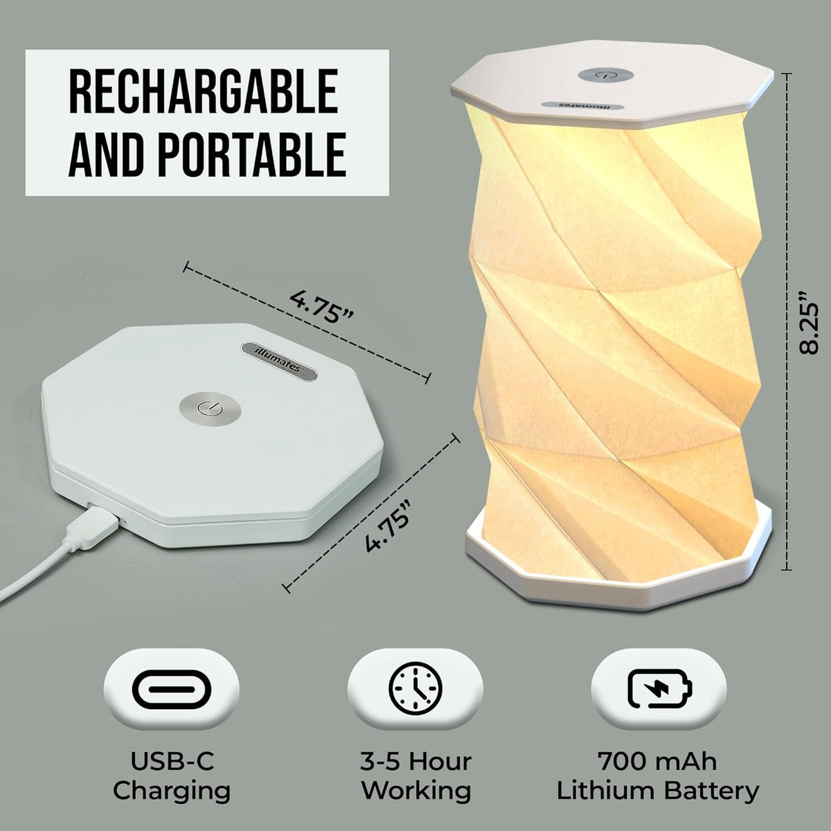 Foldable LED Desk Lamp â€“ USB Rechargeable & Portable - Dimmable Touch Control Light with Adjustable Height up to 8.25" for Office, Travel, Bedside - Sleek & Modern Design (White)