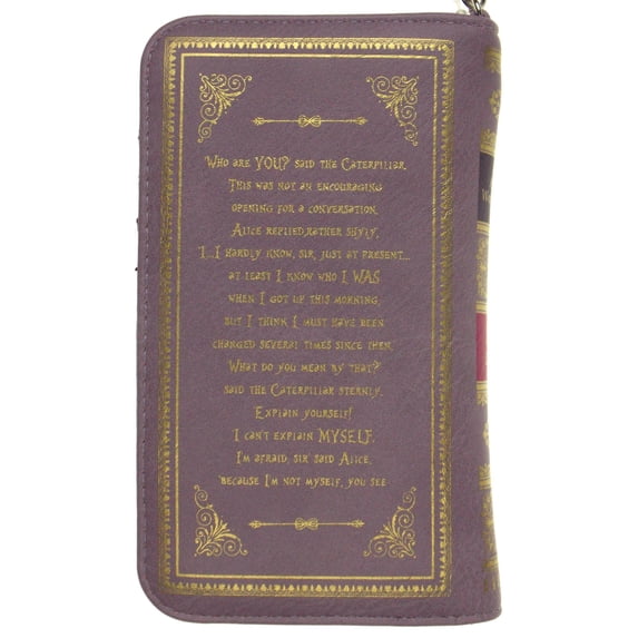 Alice In Wonderland Book Wallet Purple Gold Zip Up Wristlet Gift
