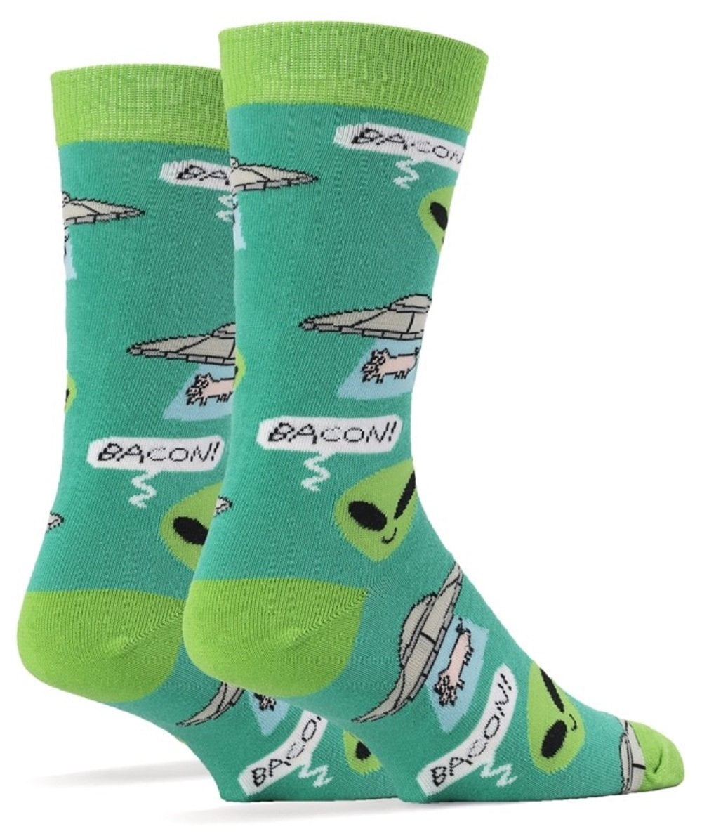 Oooh Yeah! Socks, Mens Cotton Crew Sock (Bacon Abduction)