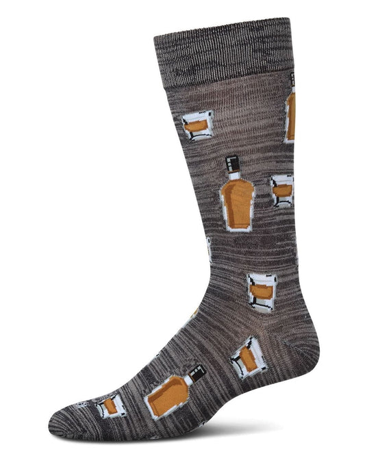 MeMoi Whiskey Bar Conversational Bamboo Blend Men's Socks - Mens - Male, 10-13, Asphalt