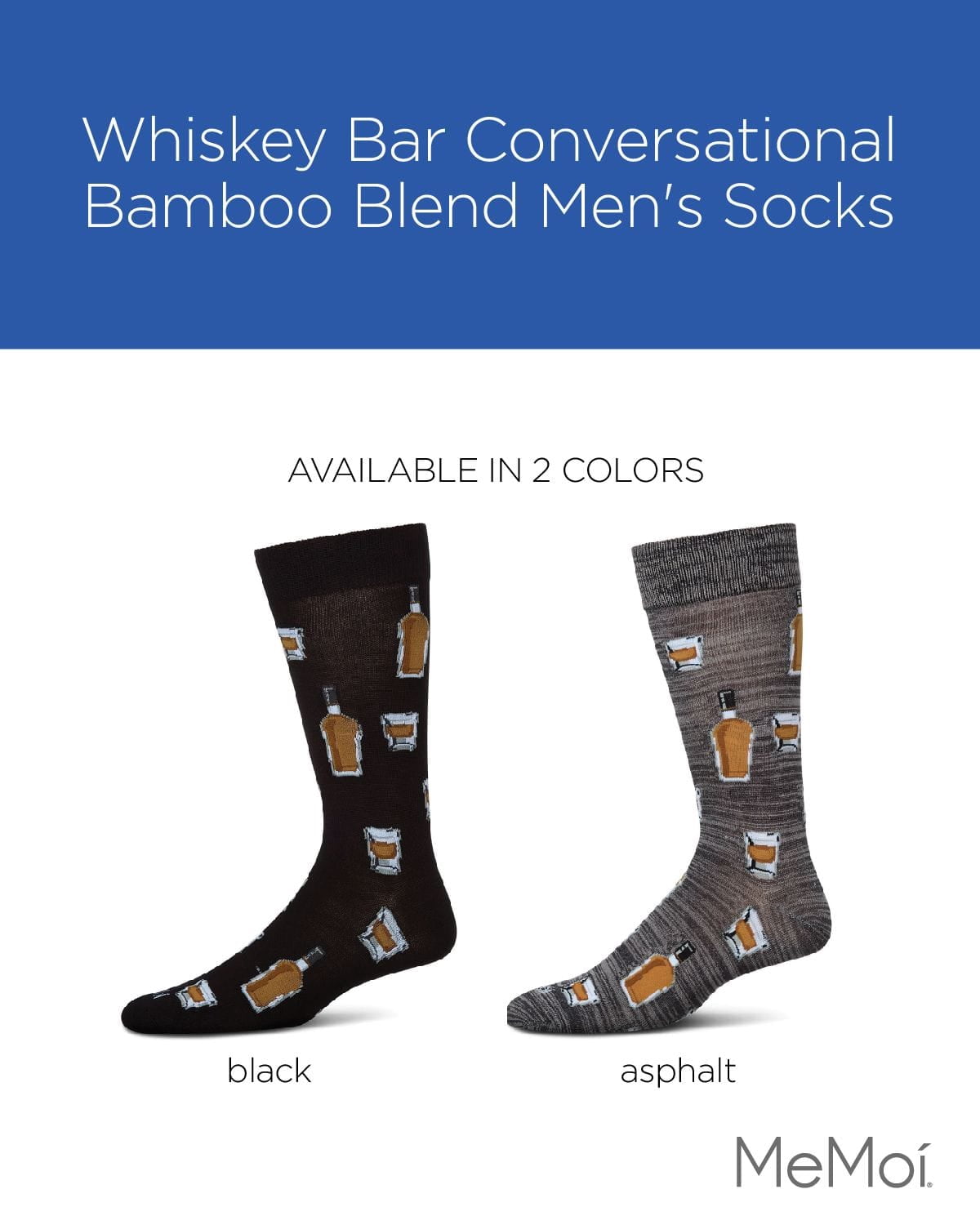 MeMoi Whiskey Bar Conversational Bamboo Blend Men's Socks - Mens - Male, 10-13, Asphalt