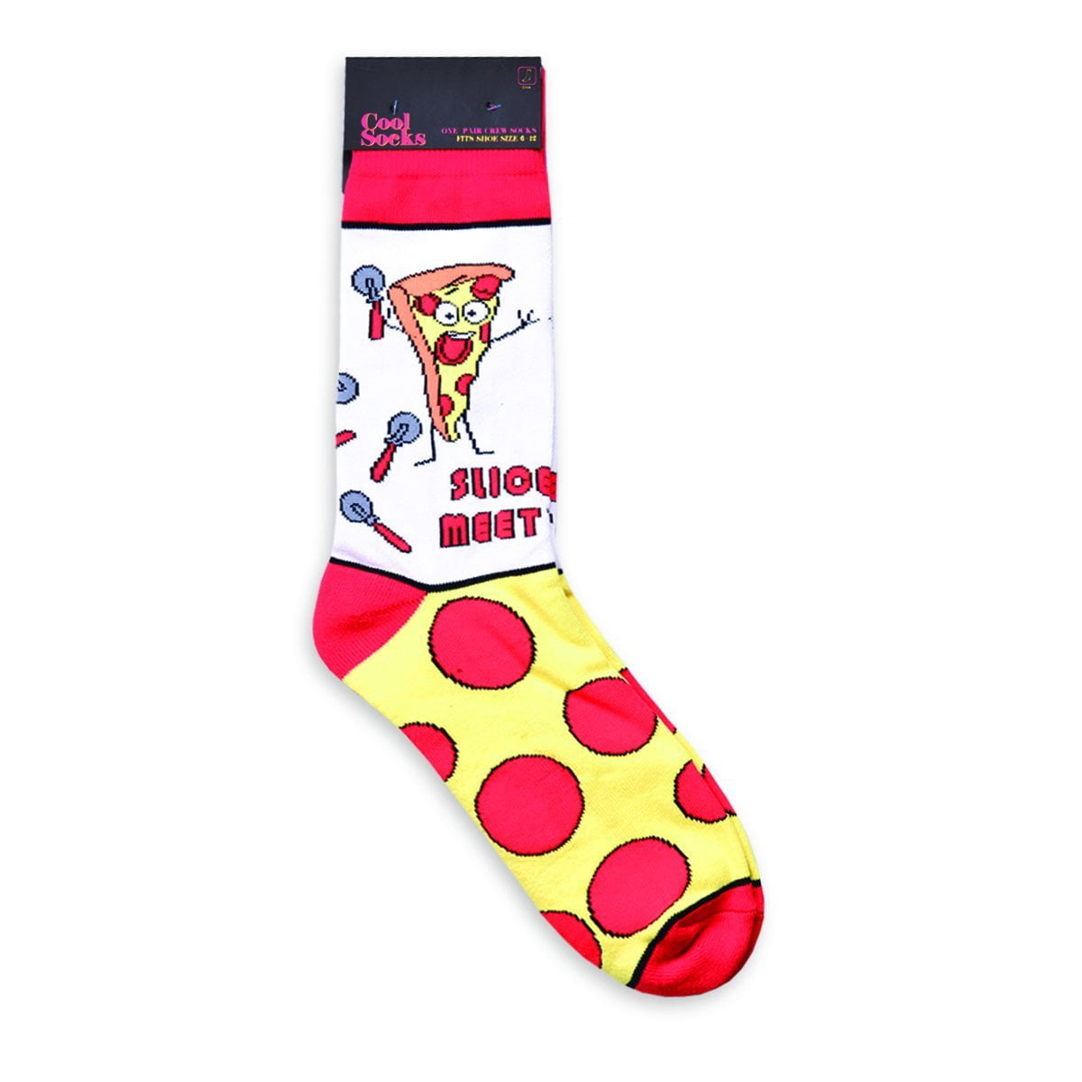 Cool Socks Novelty Crew Socks Women's Slice to Meet You, Pizza, Graphic Print, Large