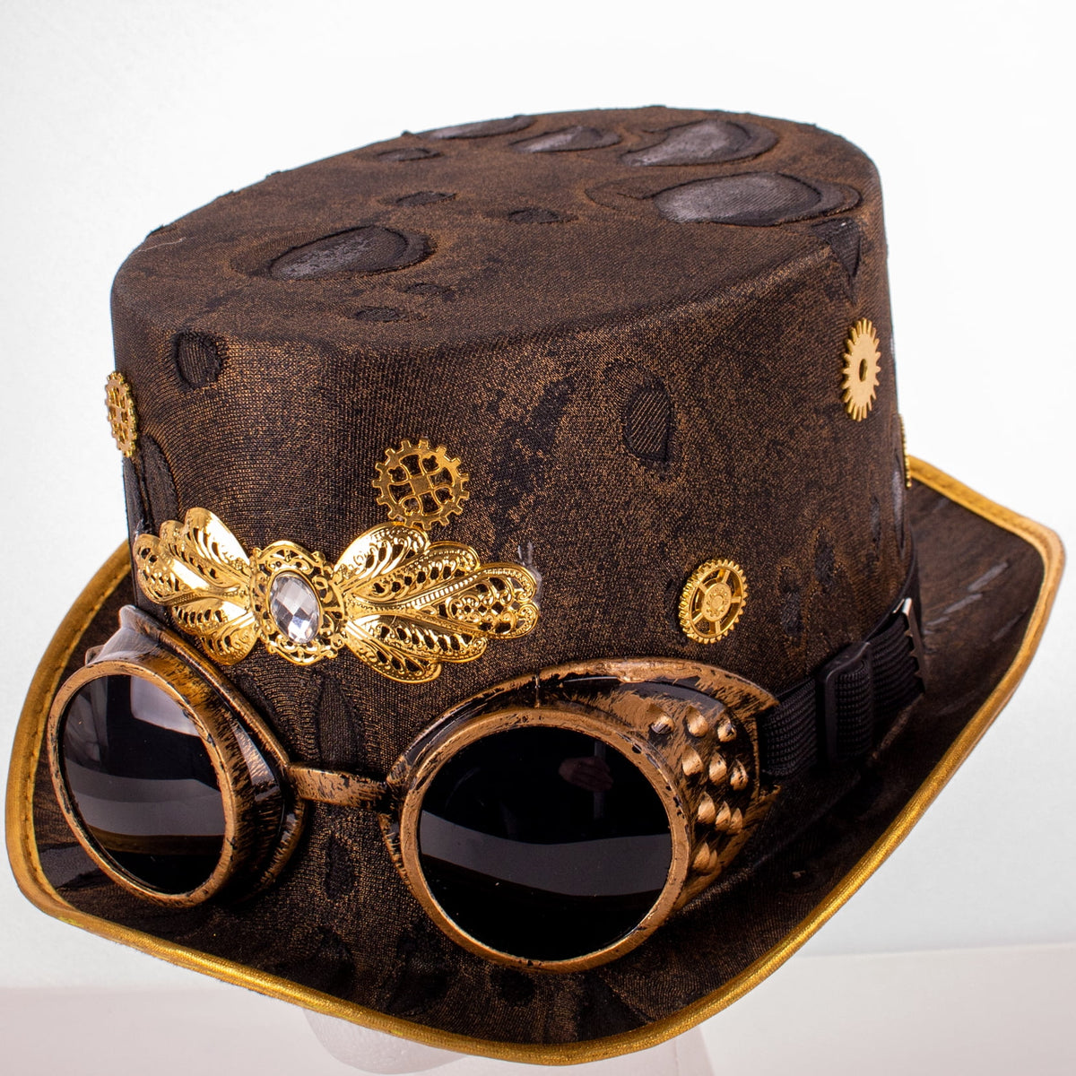 Funny Fashion Steampunk High Top with Goggles Halloween Costume Hat, Black Gold, One-Size
