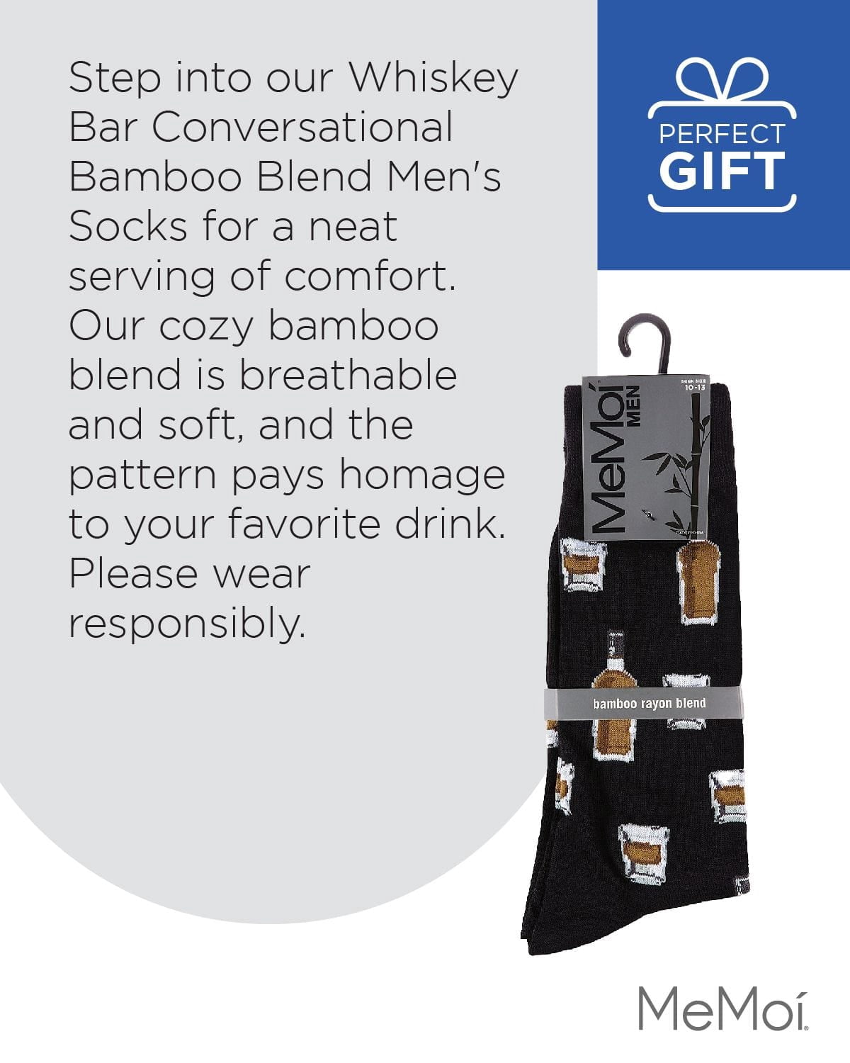 MeMoi Whiskey Bar Conversational Bamboo Blend Men's Socks - Mens - Male, 10-13, Black