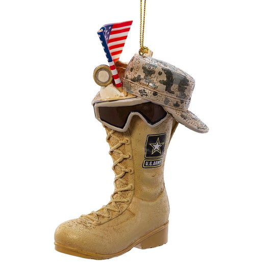Kurt Adler 4.75" Army Boot With Usa Flag+Icons Ornament