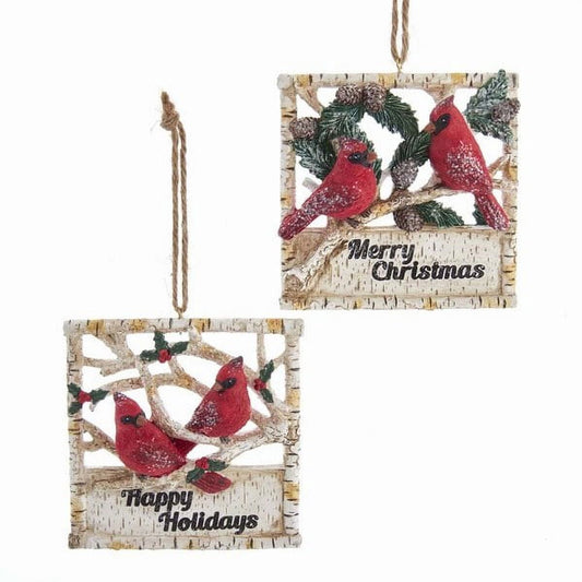 Birch Berry Cardinal Sign Ornament , assorted set of 2