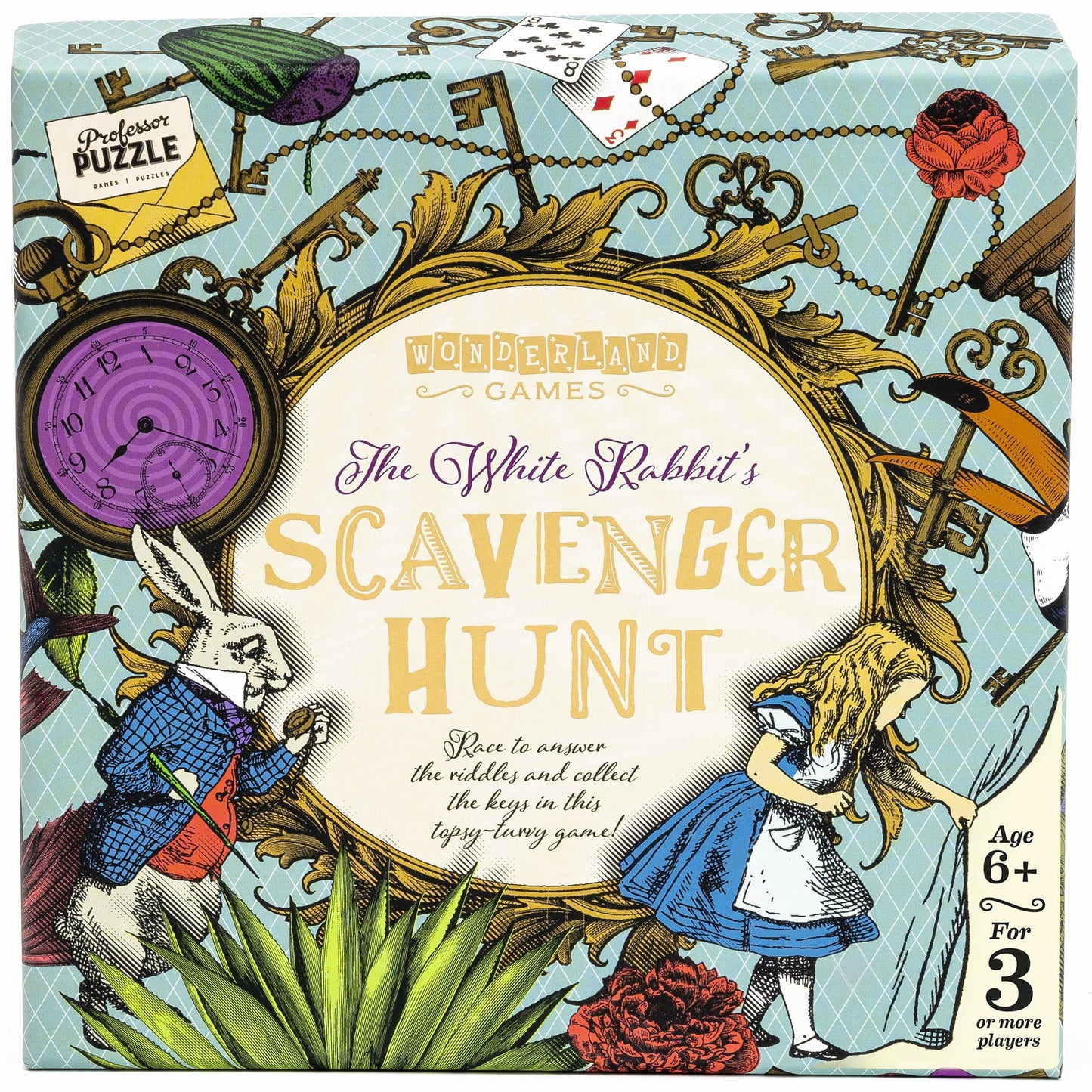 Professor Puzzle: The White Rabbit's Scavenger Hunt - Wonderland Games, Answer Riddles & Collect Keys In This Tipsy-Turvey Game, Kids 6+, 3+ Players