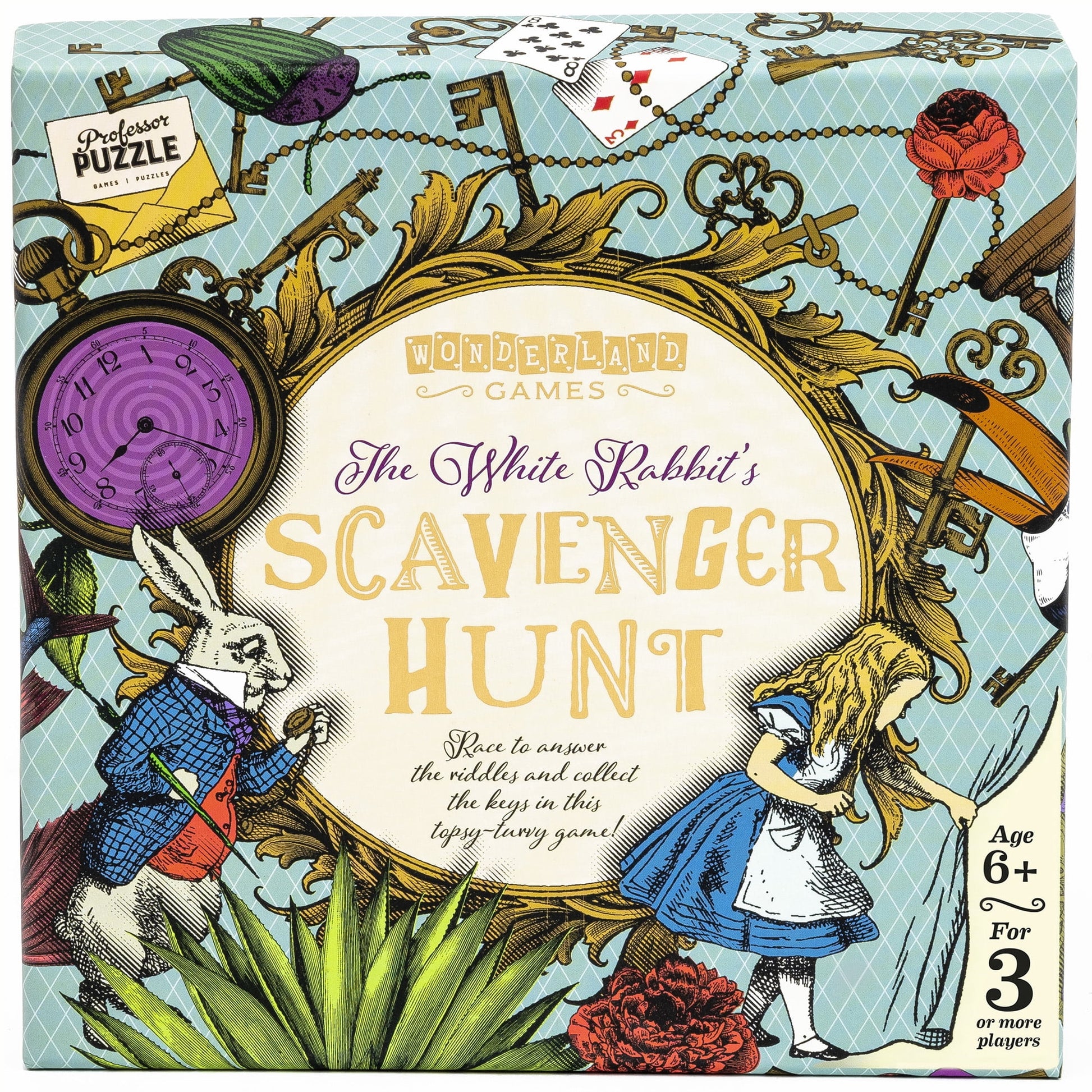 Professor Puzzle: The White Rabbit's Scavenger Hunt - Wonderland Games, Answer Riddles & Collect Keys In This Tipsy-Turvey Game, Kids 6+, 3+ Players